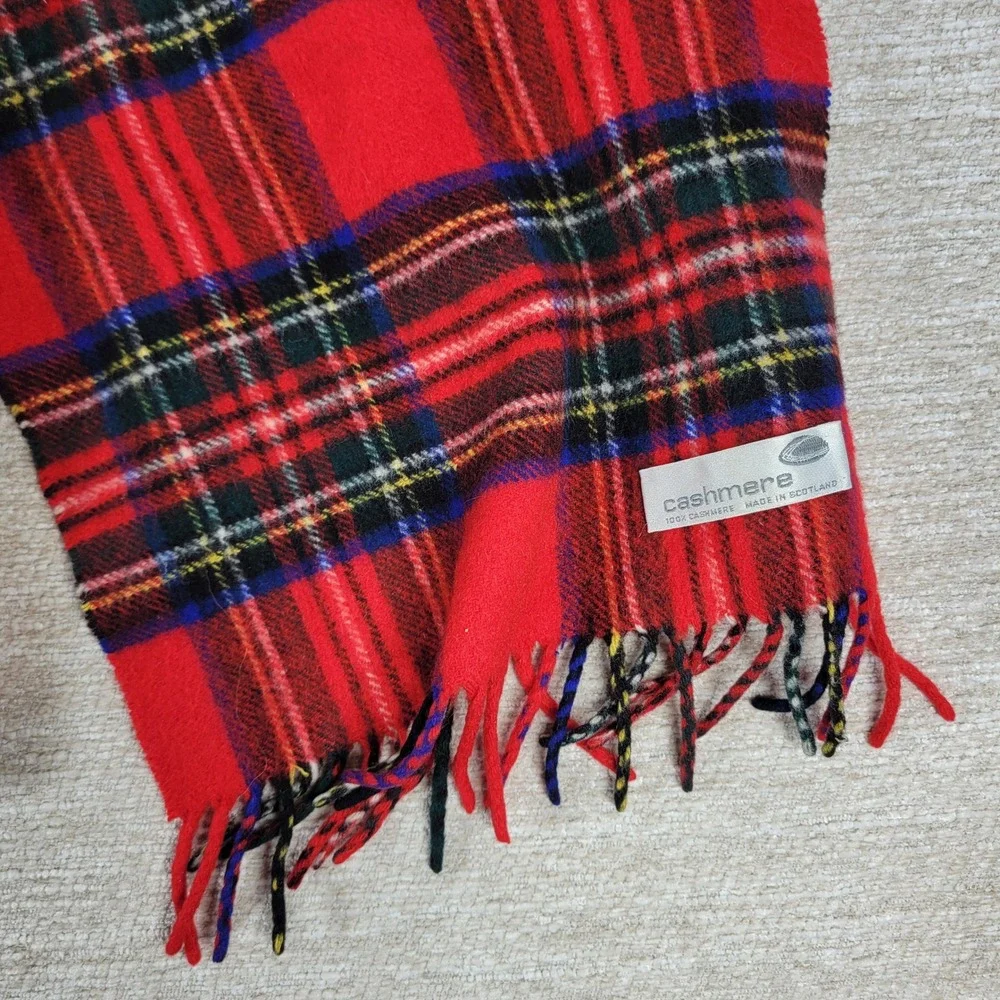 Cashmere Royal Stewart Tartan Plaid Fringe Scarf Unisex Red Warm Luxury Fashion